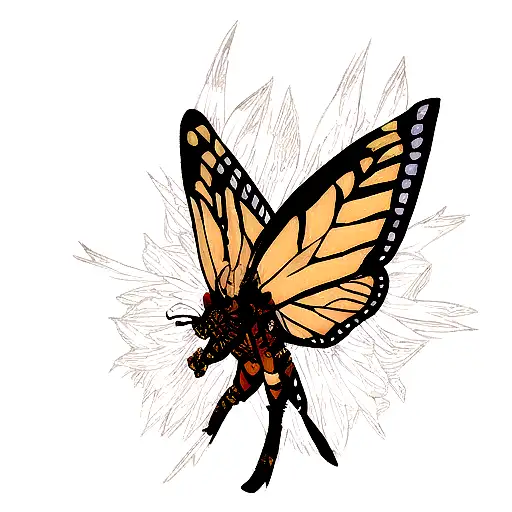 monarch butterfly with flaming skulls in its wings   tattoo design idea