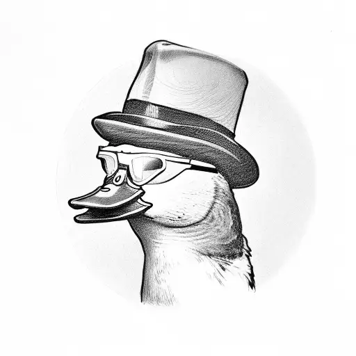 a duck walking with sunglasses and a tophat tattoo design idea