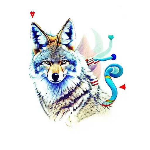 coyote wearing jester outfit tattoo design idea