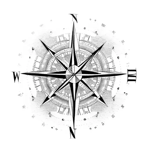 Compass clock feathers tattoo design idea