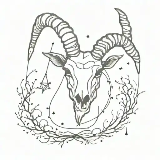 Capricorn constellation and goat skull tattoo design idea