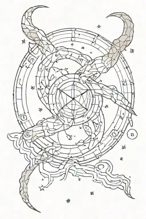 Capricorn elements and constellation intertwined tattoo design idea