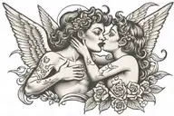 angel and demon kiss tattoo design idea