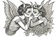 angel and demon kiss tattoo design idea