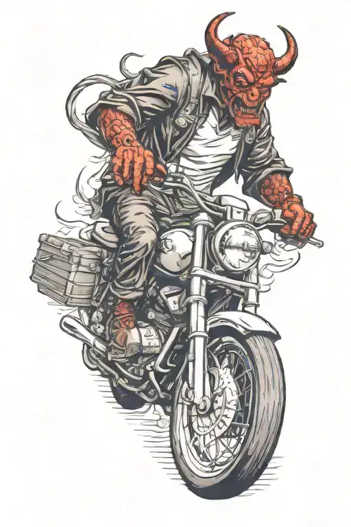 devil riding motorbike oit of heaven gates tattoo design idea