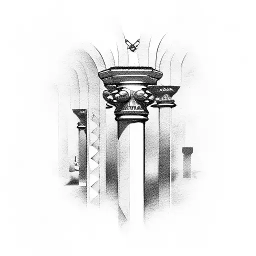 Dumbbells merging with Greek architectural elements tattoo design idea