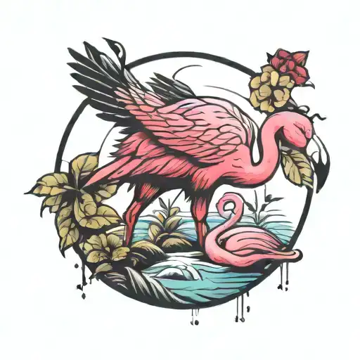 Flamingo and Bear  tattoo design idea