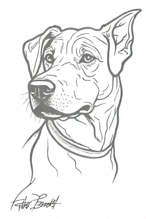 Create a dog head tattoo design in the style of Banksy. Use the stencil technique with a tight, sharp line tattoo design idea