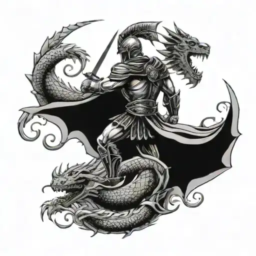 A Spartan warrior fighting a dragon tattoo design idea