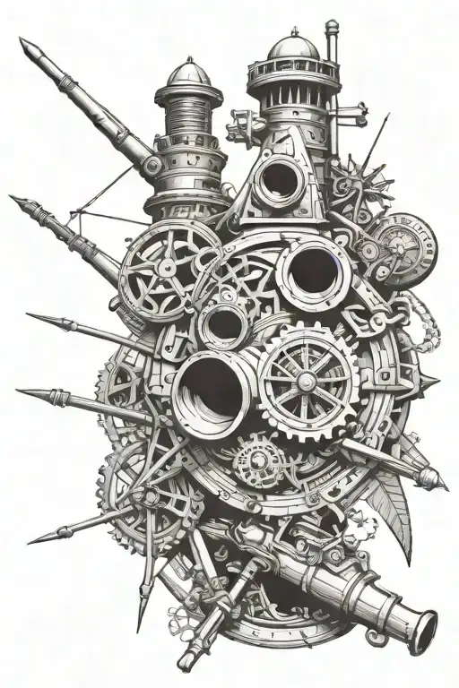 sextant which includes Taipei 101, PETRONAS twin towers, tusks from the flag of Vanuatu and Shenzhen in Chinese tattoo design idea