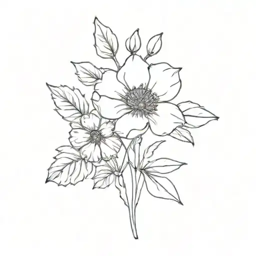 black ink fine like tattoo of the birth flowers for June, May and November  tattoo design idea
