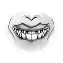 vampire teeth and a pierced tongue sticking out of his mouth tattoo design idea