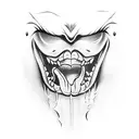 vampire teeth and a pierced tongue sticking out of his mouth tattoo design idea