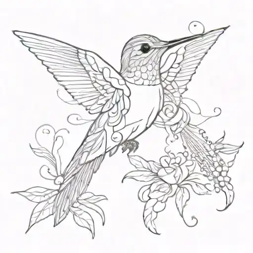 humming bird with music note intertwined tattoo design idea