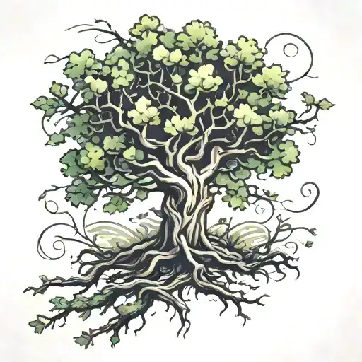 oak tree growing tattoo design idea