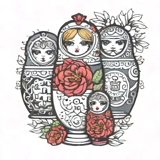 image "Russian doll"  words "shed your skin and find the old you " tattoo design idea