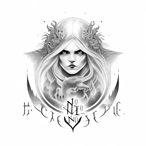 the text "no fear" in Gothic style, a lot of curls and faces on the letters, the color of the letters is black with a gr tattoo design idea