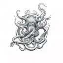 diving knife and octopus  tattoo design idea