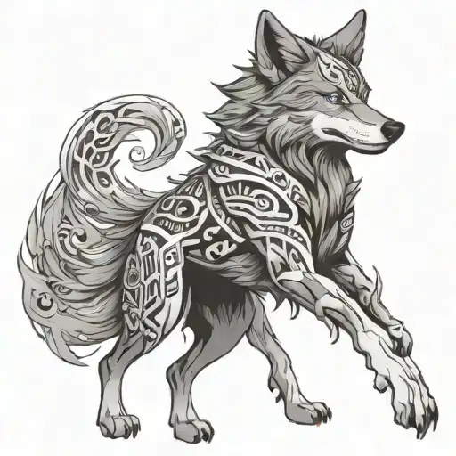 A wolf inspired by anime, with elements of one piece incorporated tattoo design idea