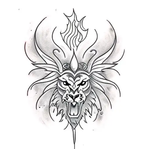 a Phoenix bird with head of a lion and tails of Chinese dragon tattoo design idea