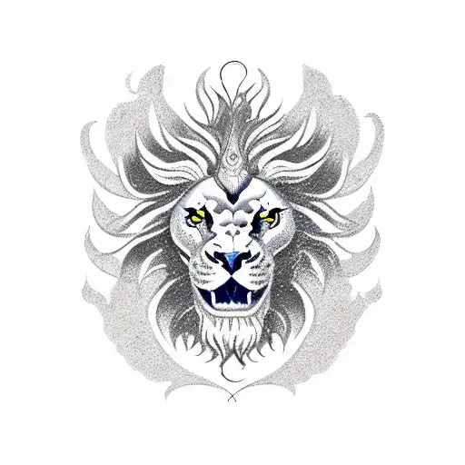 a Phoenix bird with head of a lion and tails of Chinese dragon tattoo design idea