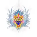 a Phoenix bird with head of a lion and tails of Chinese dragon tattoo design idea