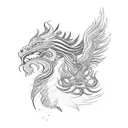 a Phoenix bird with head of a lion and tails of Chinese dragon tattoo design idea