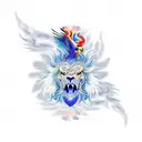 a Phoenix bird with head of a lion and tails of Chinese dragon tattoo design idea