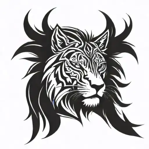 half lion and half wolf head tattoo design idea