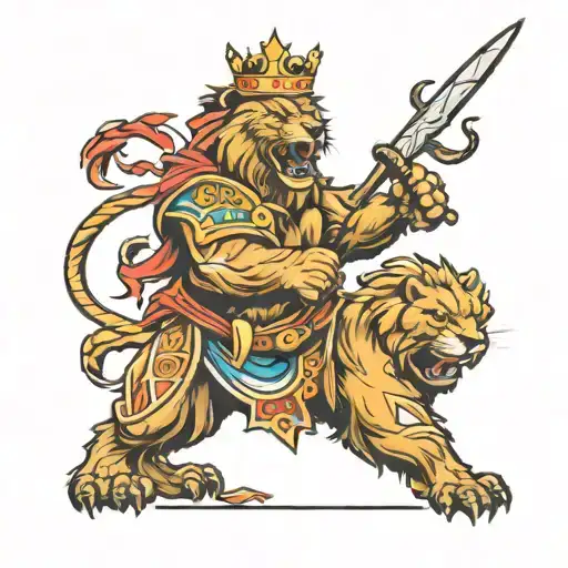 bear fighting lion wearing a crown tattoo design idea