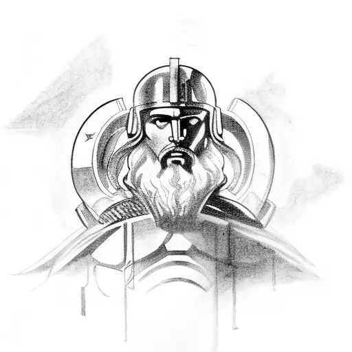 Zeus with a spartan helmet and a lightning and a eagle greek mythology tattoo design idea