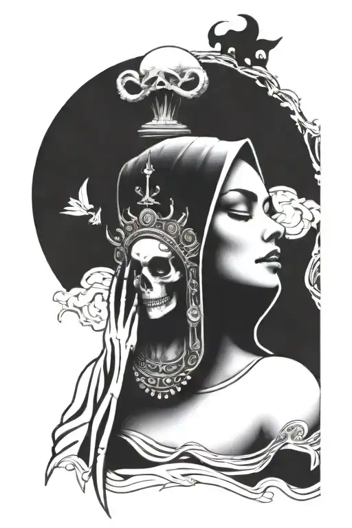 Skull "life is a risk'' hand reaching chicano style tattoo design idea