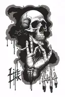 "Life is a risk" , Skull, Hand reaching tattoo design idea