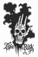 "Life is a risk" , Skull, Hand reaching tattoo design idea