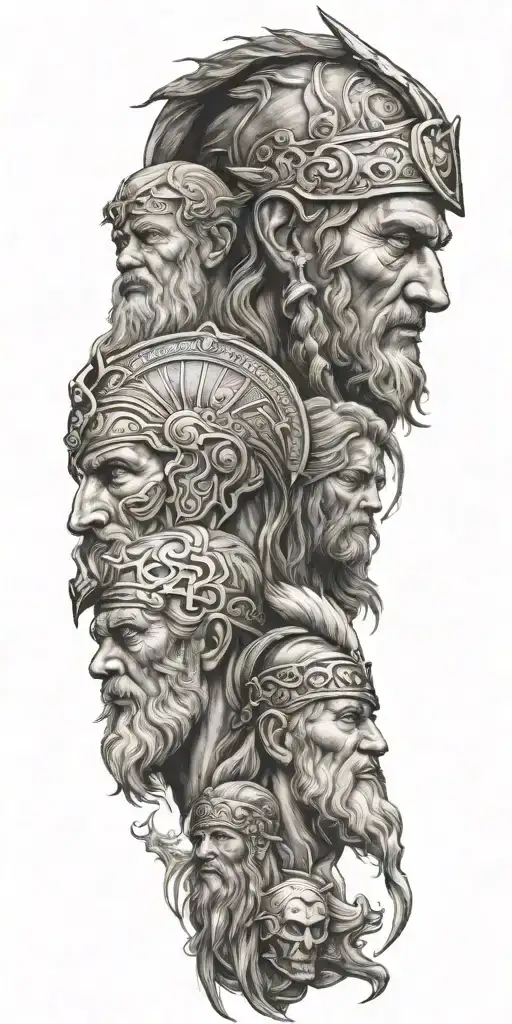 Roman or Norse gods in mountain tattoo design idea