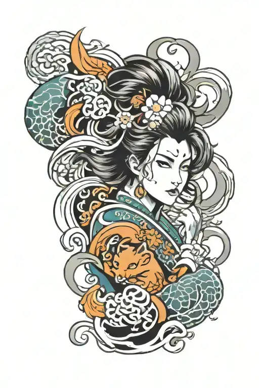 arm sleeve anime character tattoo design idea