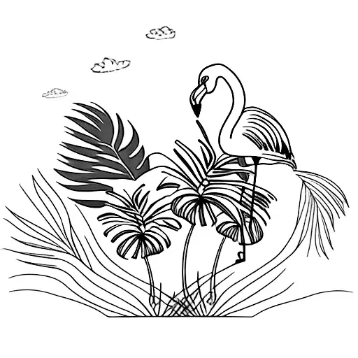 flamingo and palm tree tattoo design idea