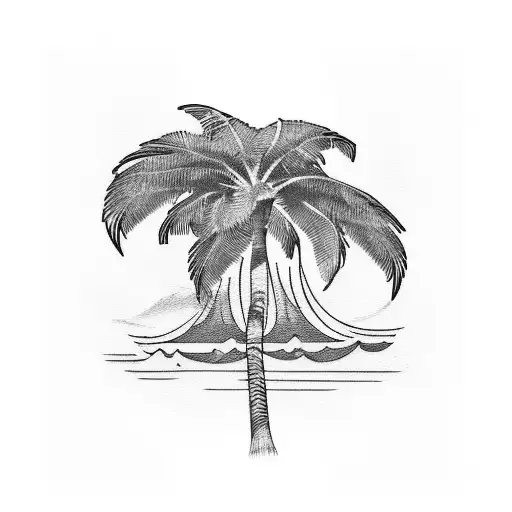 flamingo, palm tree and waives tattoo design idea