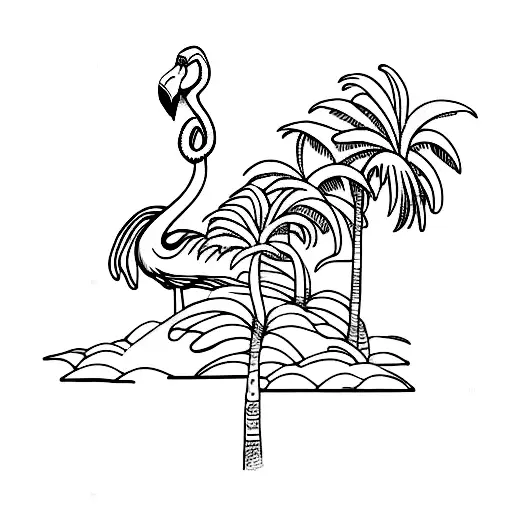 flamingo and palm tree tattoo design idea
