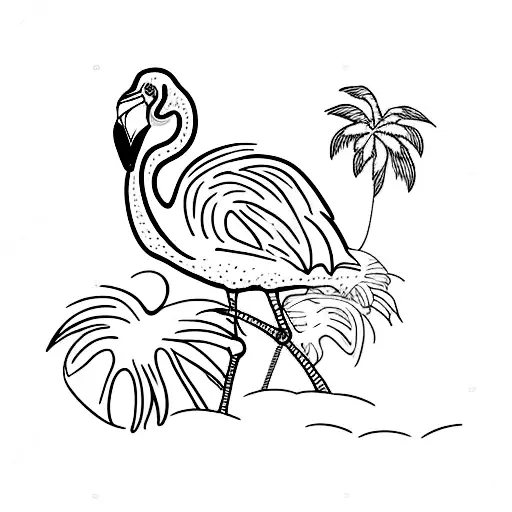 flamingo and palm tree tattoo design idea