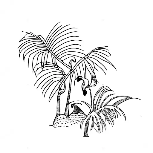 flamingo and palm tree tattoo design idea