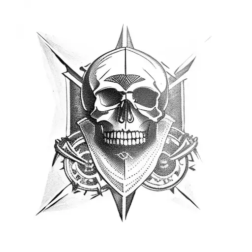 skull piston adventure compass Harley flask tattoo design idea