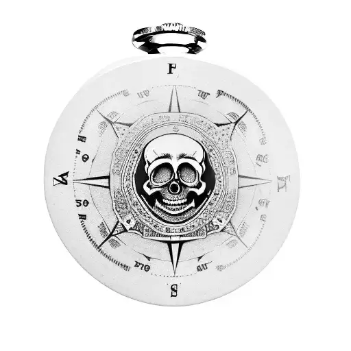 skull piston adventure compass Harley flask tattoo design idea