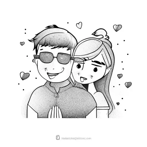 A boy and a girl falling in love while sitting during school. tattoo design idea