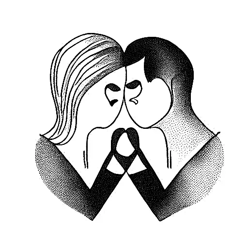 couple with love in school with eye contact tattoo design idea