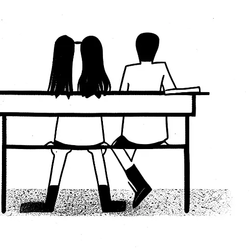 Couple With Love Sitting school Desk tattoo design idea