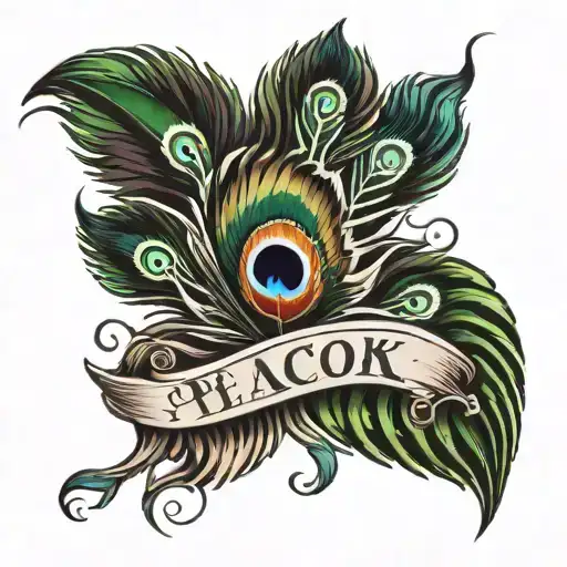 Peacock feather with name written tattoo design idea