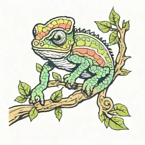 Chameleon climbing a branch tattoo design idea