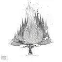 evergreen tree on fire tattoo design idea