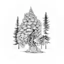 evergreen tree on fire tattoo design idea